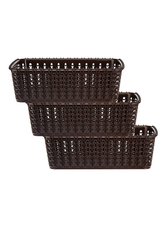 Kuber Industries Multipurposes Small M 15 Plastic Basket, Organizer For Kitchen, Countertops, Cabinets, Bathrooms Without Lid- Pack of 3 (Brown) -46KM0114 - Image 1