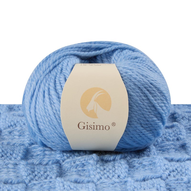 Gisimo 100% Merino Wool Yarn 3-Ply Luxurious and Soft Yarn for Hand Knitting & Crocheting (Sky Blue,1Ball) - Image 1