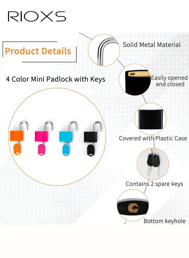 ريوكس ٤ أقفال حقائب سفر بمفاتيح، قفل معدني صغير متعدد الألوان بمفتاح، أقفال أمتعة، قفل نحاسي مغطى بالبلاستيك، مناسب لحقائب السفر، حقائب الظهر، الصناديق، حقائب الكمبيوتر المحمول. - Image 3