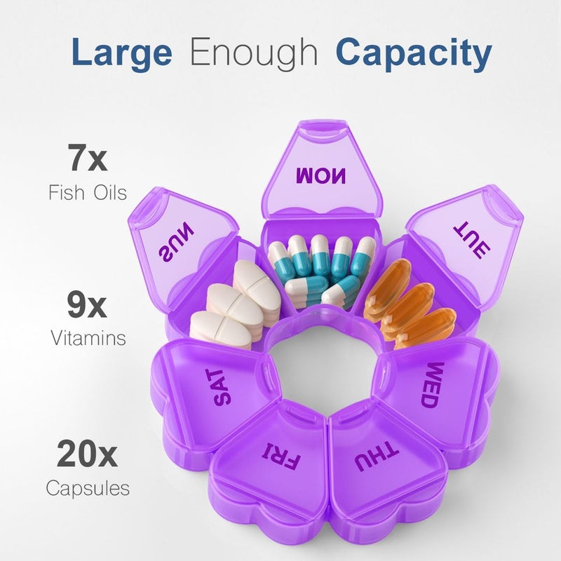KAPENS Elegant practical design KAPENS - 7 Day Weekly Pill Box with Large Capacity Compartments Fish Oil Pill Box Medicine Supplement Container Defect free upgraded substance - Image 2