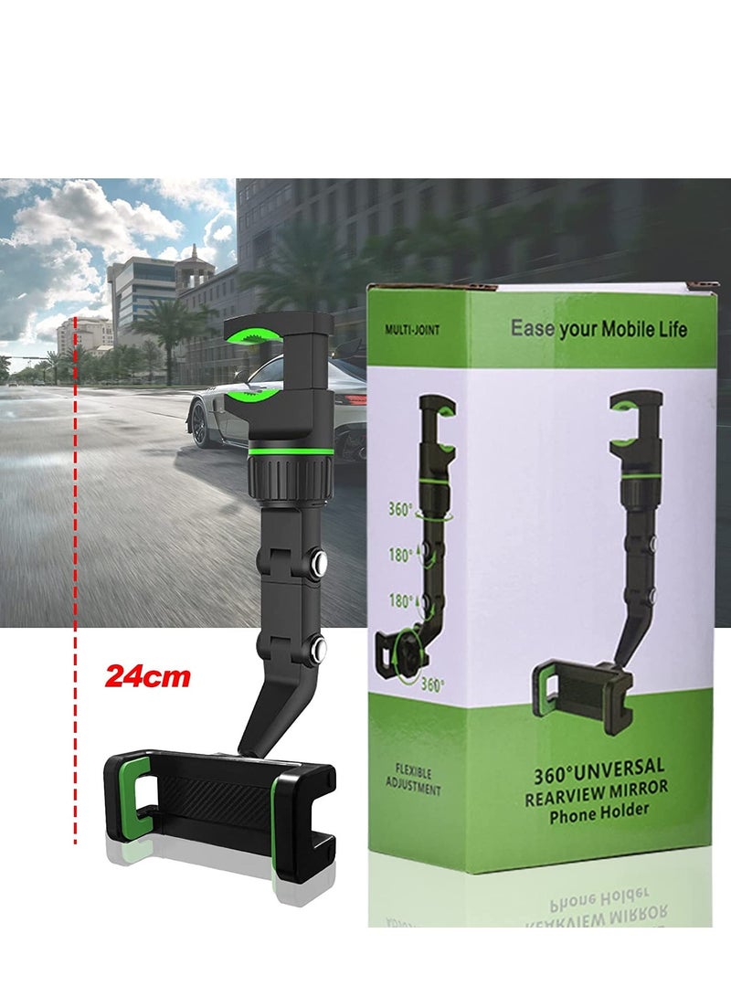 Rearview Mirror Phone Holder for Car, Multifunctional Rearview Mirror Phone Holder, 50mm-100mm Universal 360 Rotatable Car Phone Holder Mount Cell Phone Cradles for Car/Back Seat/Kitchen- Black - Image 1