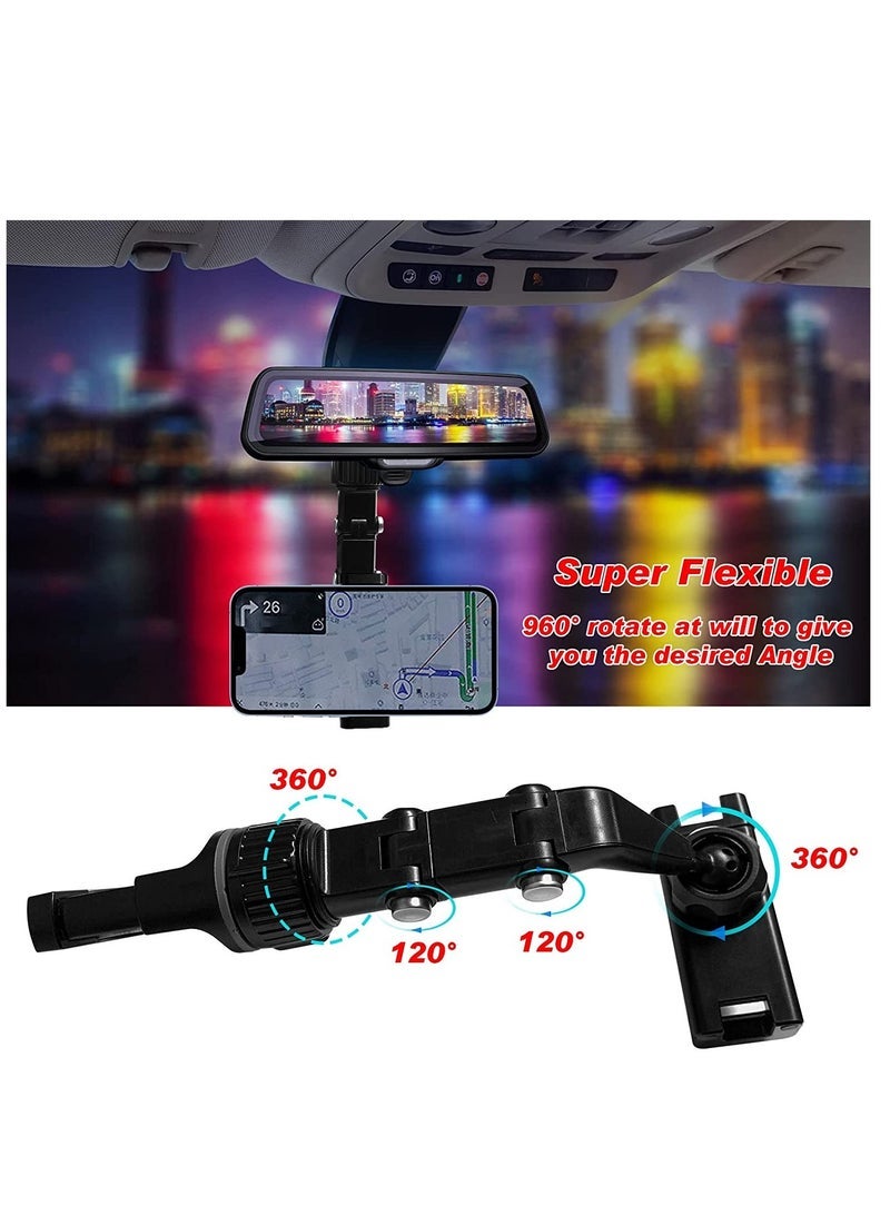 Rearview Mirror Phone Holder for Car, Multifunctional Rearview Mirror Phone Holder, 50mm-100mm Universal 360 Rotatable Car Phone Holder Mount Cell Phone Cradles for Car/Back Seat/Kitchen- Black - Image 5