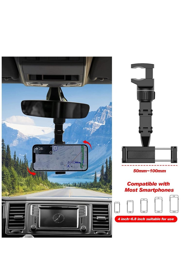 Rearview Mirror Phone Holder for Car, Multifunctional Rearview Mirror Phone Holder, 50mm-100mm Universal 360 Rotatable Car Phone Holder Mount Cell Phone Cradles for Car/Back Seat/Kitchen- Black - Image 2