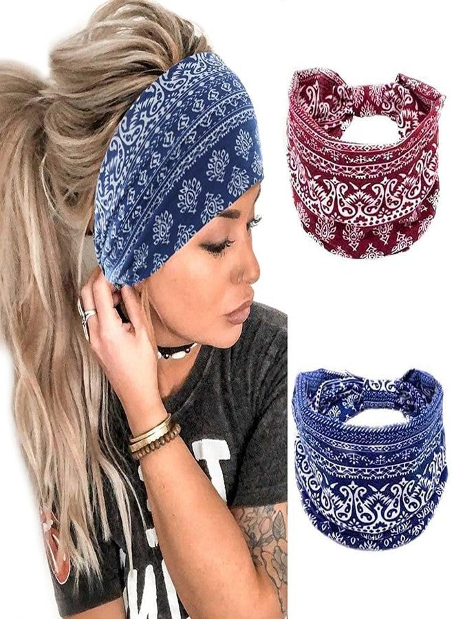 FALONG Gym Headbands Bohemian Headbands for Women Men, Stretch Wide Hair Bands Stylish Yoga Sweatband for Workout, Running, Tennis, Badminton, Marathons, Cycling (2 PCS) - Image 1