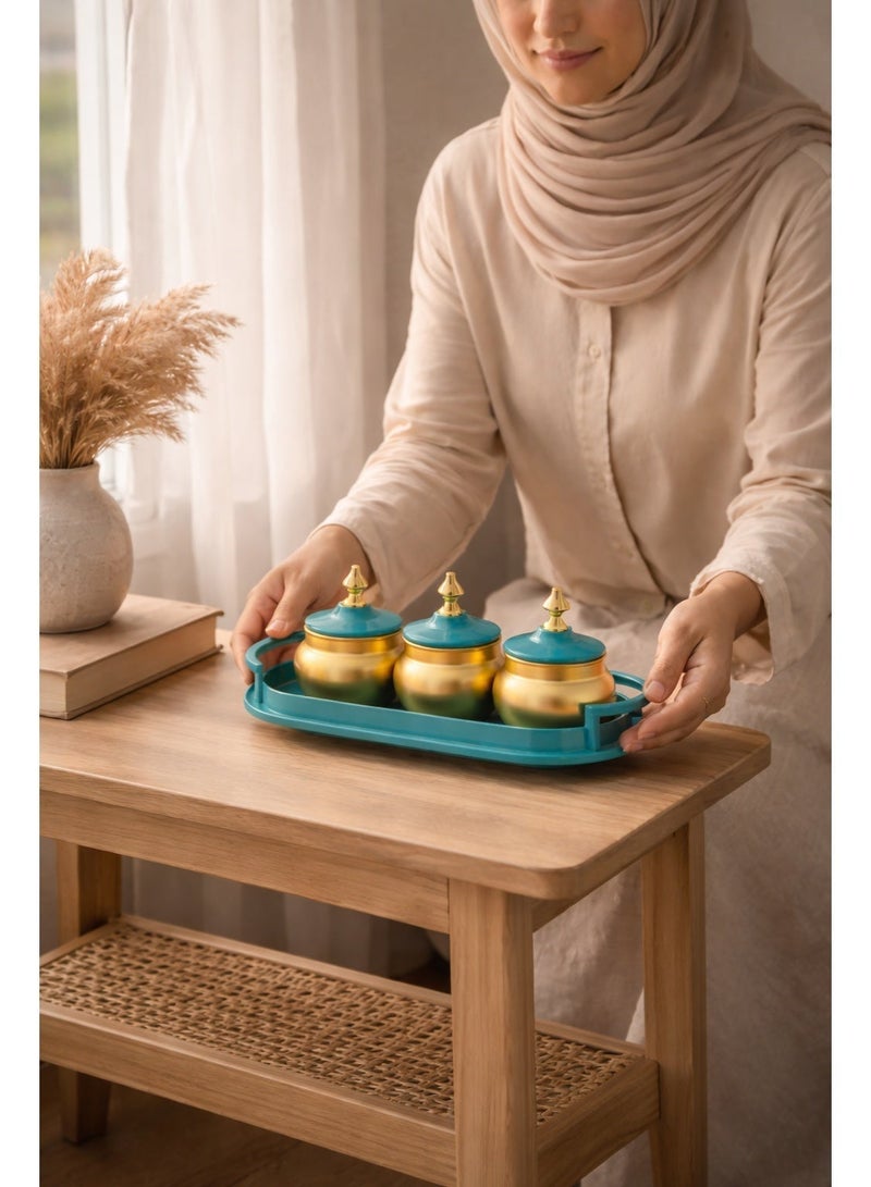 أولودينيز  طقم تقديم فاخر بتصميم رمضاني – أوعية معدنية بلمسة ذهبية مع صينية فاخرة للتقديم والضيافة - Image 2
