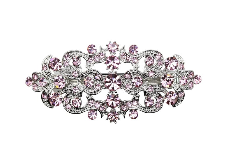 Faship Gorgeous Light Pink Blush Crystal Floral Hair Barrette Clip