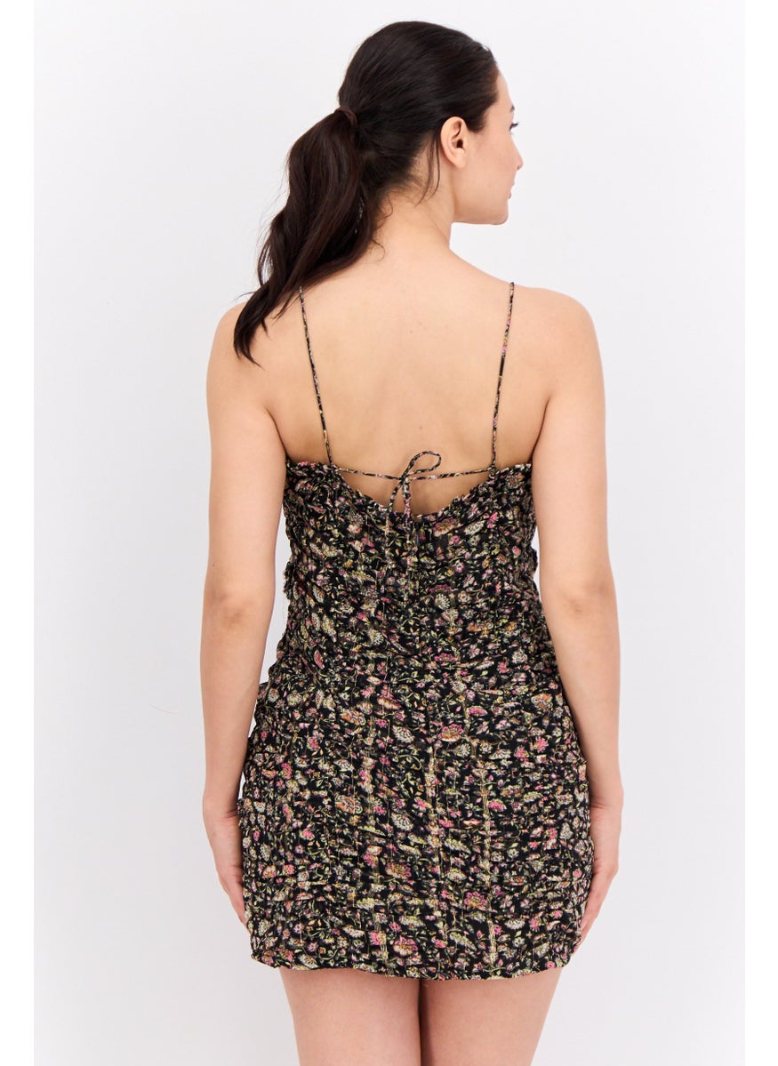 MANGO - Women Floral Print Mini Dress, Black Combo - Image 1