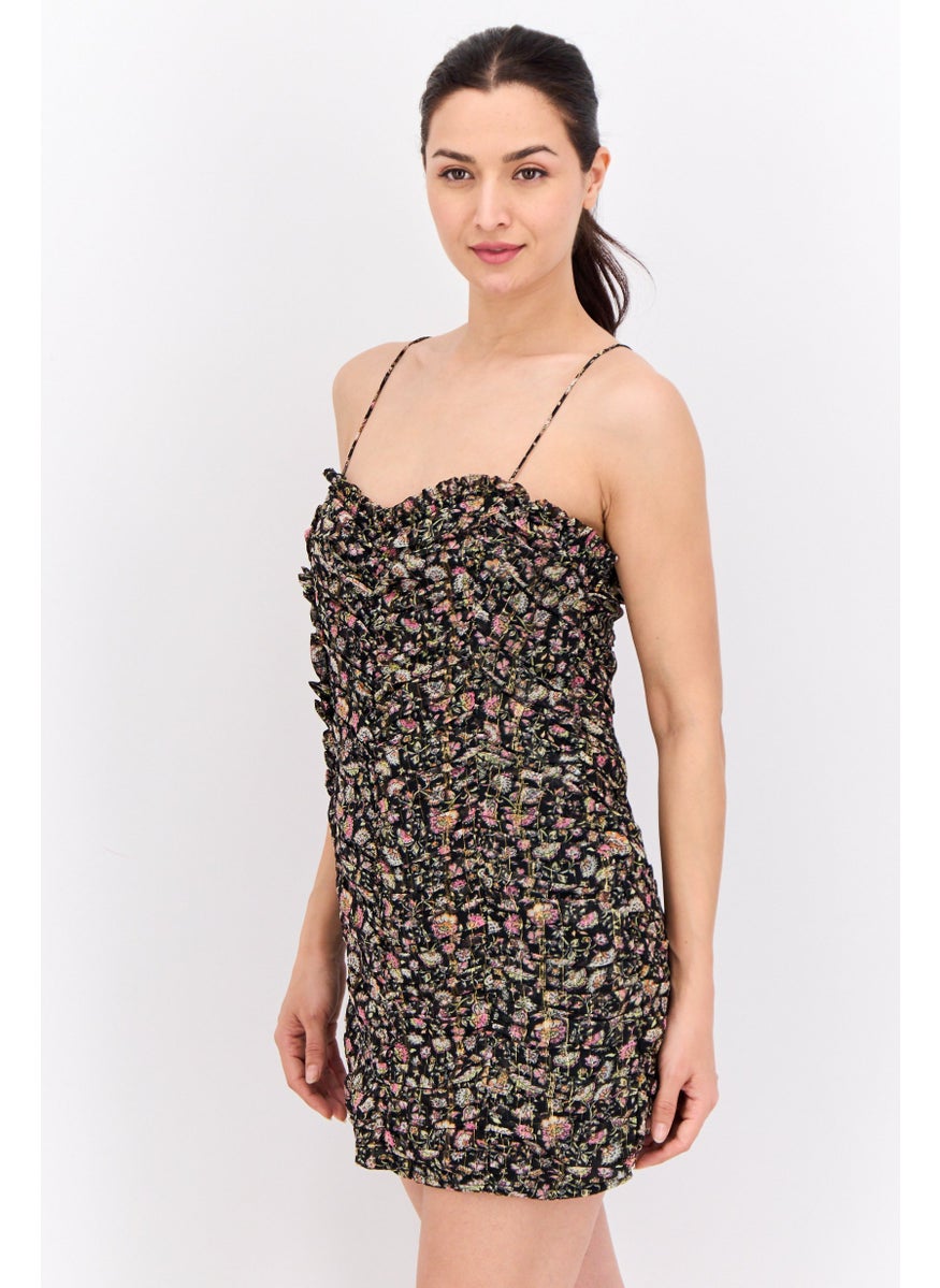 MANGO - Women Floral Print Mini Dress, Black Combo - Image 1