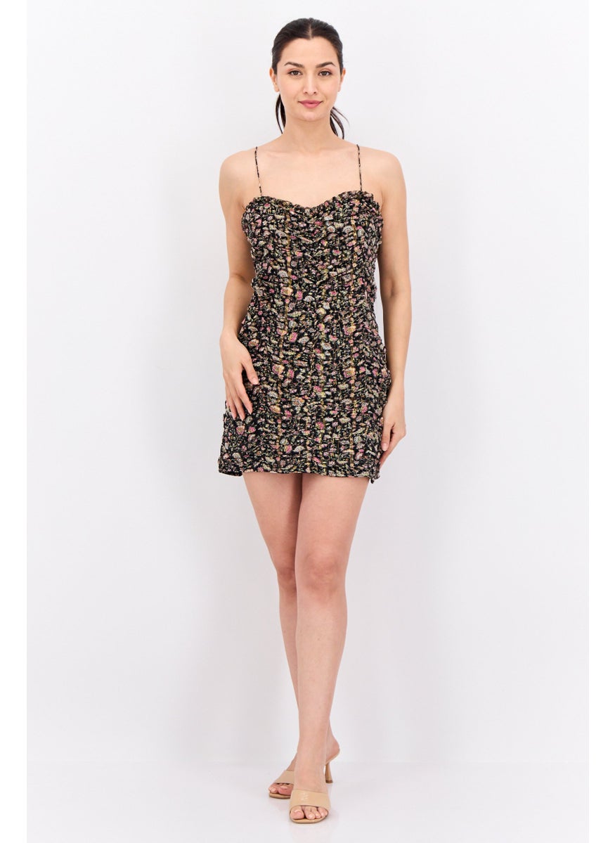 MANGO - Women Floral Print Mini Dress, Black Combo - Image 1