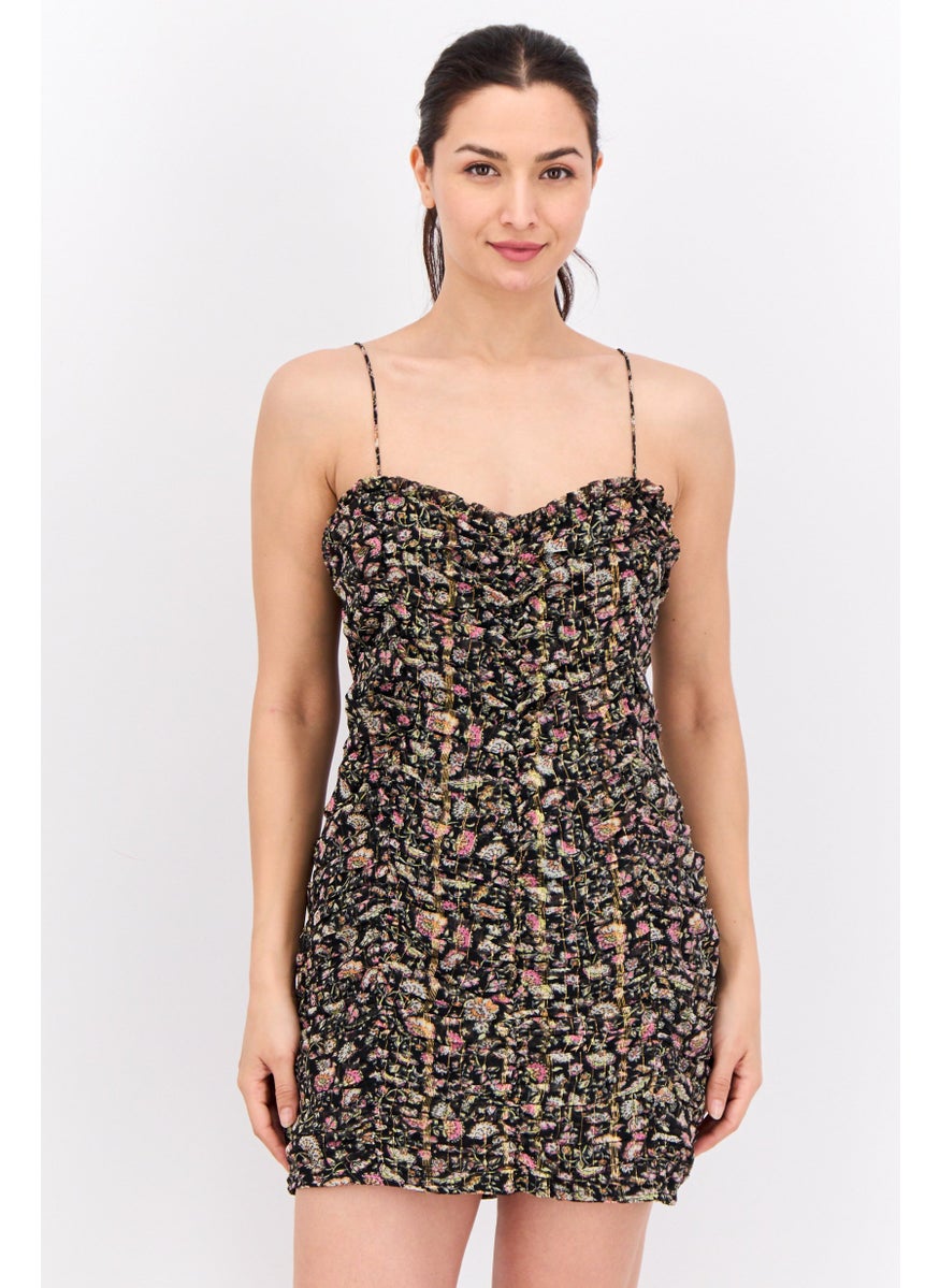MANGO - Women Floral Print Mini Dress, Black Combo - Image 1