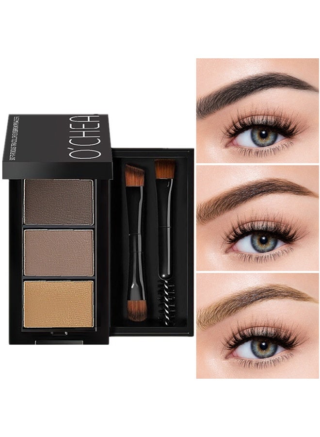 OCHEAL Eyebrow Powder Makeup Kit, 3 Colors Eye Brow Powder Tinted Palette Professional Eye Makeup Eyebrow Filler, Long-Lasting Waterproof Matte Brow Powder, Eye Brow Powder With 2 Double-ended Eyebrow Brush - Image 1