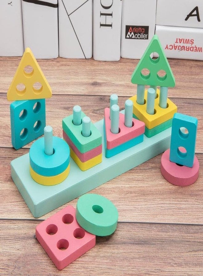BIRZAR Wooden Stacking Toys Set Geometric Stacker Shape Sorter Blocks/Building Blocks for Kids/Educational & Learning Toys Colour Recognition Toys for Kids - Image 1