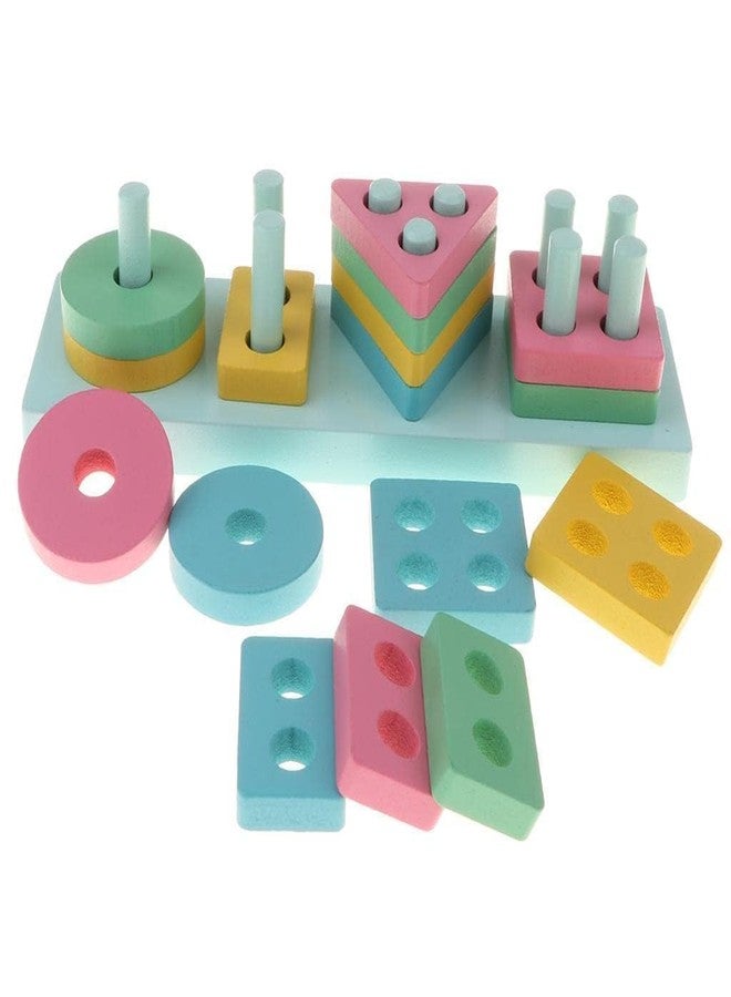 BIRZAR Wooden Stacking Toys Set Geometric Stacker Shape Sorter Blocks/Building Blocks for Kids/Educational & Learning Toys Colour Recognition Toys for Kids - Image 3