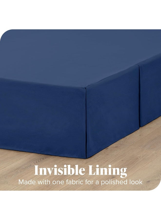 Bare Home Full Bed Skirt 15Inch Tailored Drop Easy Fit Bed Skirt for Beds Center Corner Pleats Full Dark Blue - Image 3