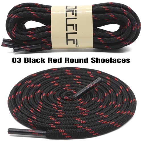 DELELE Round Work Boot Laces: 55 inch Black Red Heavy Duty Hiking Shoe Laces for Boots 2 Pair - Image 2