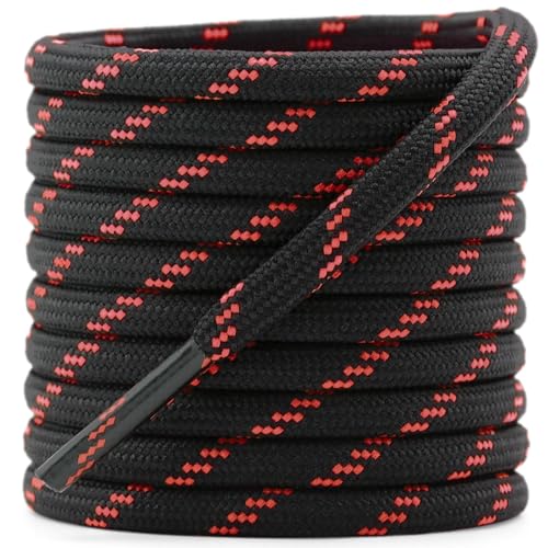 DELELE Round Work Boot Laces: 55 inch Black Red Heavy Duty Hiking Shoe Laces for Boots 2 Pair - Image 1