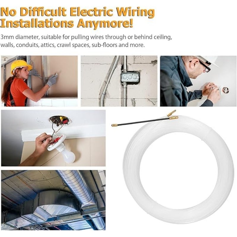 4MM X 20M Fish Tape Wire Puller Cable, ABS Plastic Wire Threader for Drywall, Ceiling, Conduit - Image 3