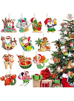HOWAF HOWAF 36pcs Mele Kalikimaka Wooden Hanging Ornaments, Tropical Christmas Tree Decorations for Beach Santa Christmas Party Summer Christmas Party Decorations, Wood Hawaii Christmas Tree Ornaments  - Image 1