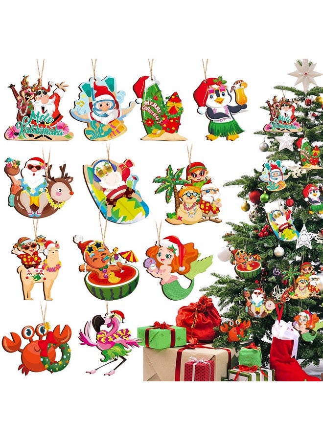 HOWAF 36pcs Mele Kalikimaka Wooden Hanging Ornaments, Tropical Christmas Tree Decorations for Beach Santa Christmas Party Summer Christmas Party Decorations, Wood Hawaii Christmas Tree Ornaments - Image 1