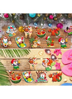 HOWAF HOWAF 36pcs Mele Kalikimaka Wooden Hanging Ornaments, Tropical Christmas Tree Decorations for Beach Santa Christmas Party Summer Christmas Party Decorations, Wood Hawaii Christmas Tree Ornaments  - Image 4