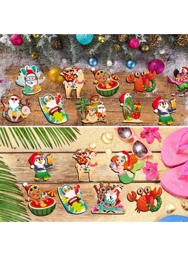HOWAF 36pcs Mele Kalikimaka Wooden Hanging Ornaments, Tropical Christmas Tree Decorations for Beach Santa Christmas Party Summer Christmas Party Decorations, Wood Hawaii Christmas Tree Ornaments - Image 4