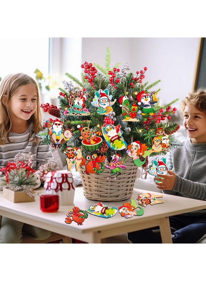 HOWAF 36pcs Mele Kalikimaka Wooden Hanging Ornaments, Tropical Christmas Tree Decorations for Beach Santa Christmas Party Summer Christmas Party Decorations, Wood Hawaii Christmas Tree Ornaments - Image 5