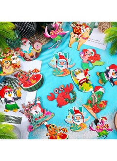 HOWAF HOWAF 36pcs Mele Kalikimaka Wooden Hanging Ornaments, Tropical Christmas Tree Decorations for Beach Santa Christmas Party Summer Christmas Party Decorations, Wood Hawaii Christmas Tree Ornaments  - Image 3