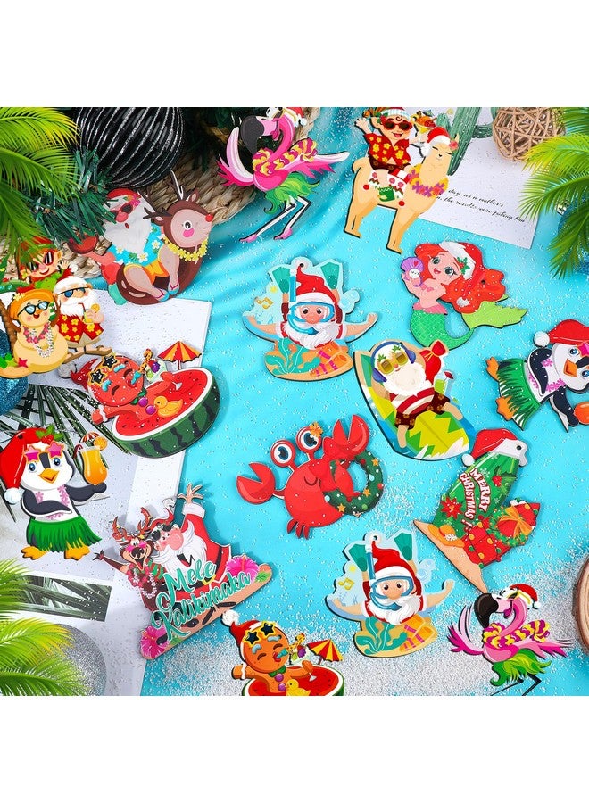 HOWAF 36pcs Mele Kalikimaka Wooden Hanging Ornaments, Tropical Christmas Tree Decorations for Beach Santa Christmas Party Summer Christmas Party Decorations, Wood Hawaii Christmas Tree Ornaments - Image 3