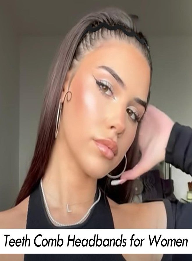 VELSCRUN Headbands for Women Girls, Comfortable Square Headband for Glasses Wearers, Zig Zag Plastic Comb Claw Wavy Hair Band with Teeth, 90s Accessories for Women Diademas Para Mujer Black C - Image 2