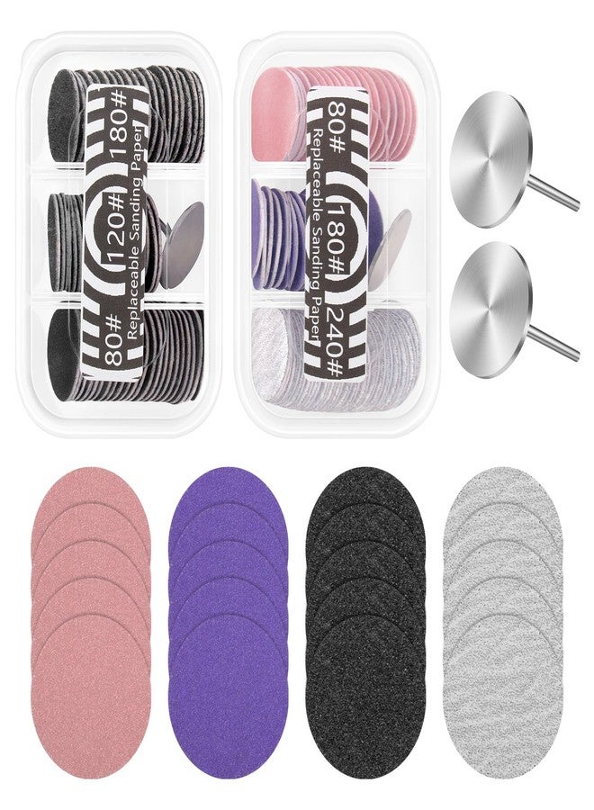 BELICOO 120 Pcs Sanding Paper Disc w/ 2 Metal Bit, 80/120/180/240 Grit Round Pedicure Replacement Sanding Discs for Electric Nail File Bits, Foot File Sandpaper Discs for Dead Skin Foot Callus Remover - Image 1