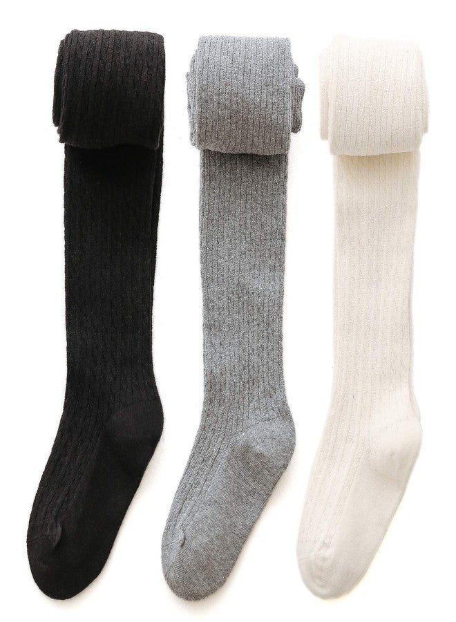 EPEIUS Girl Tights Thick Cable Knit Leggings Kids Girl Warm Cotton Pantyhose Little Girl Stockings Dress Tights School Uniform tight,Black White Grey,6-8 Years - Image 1