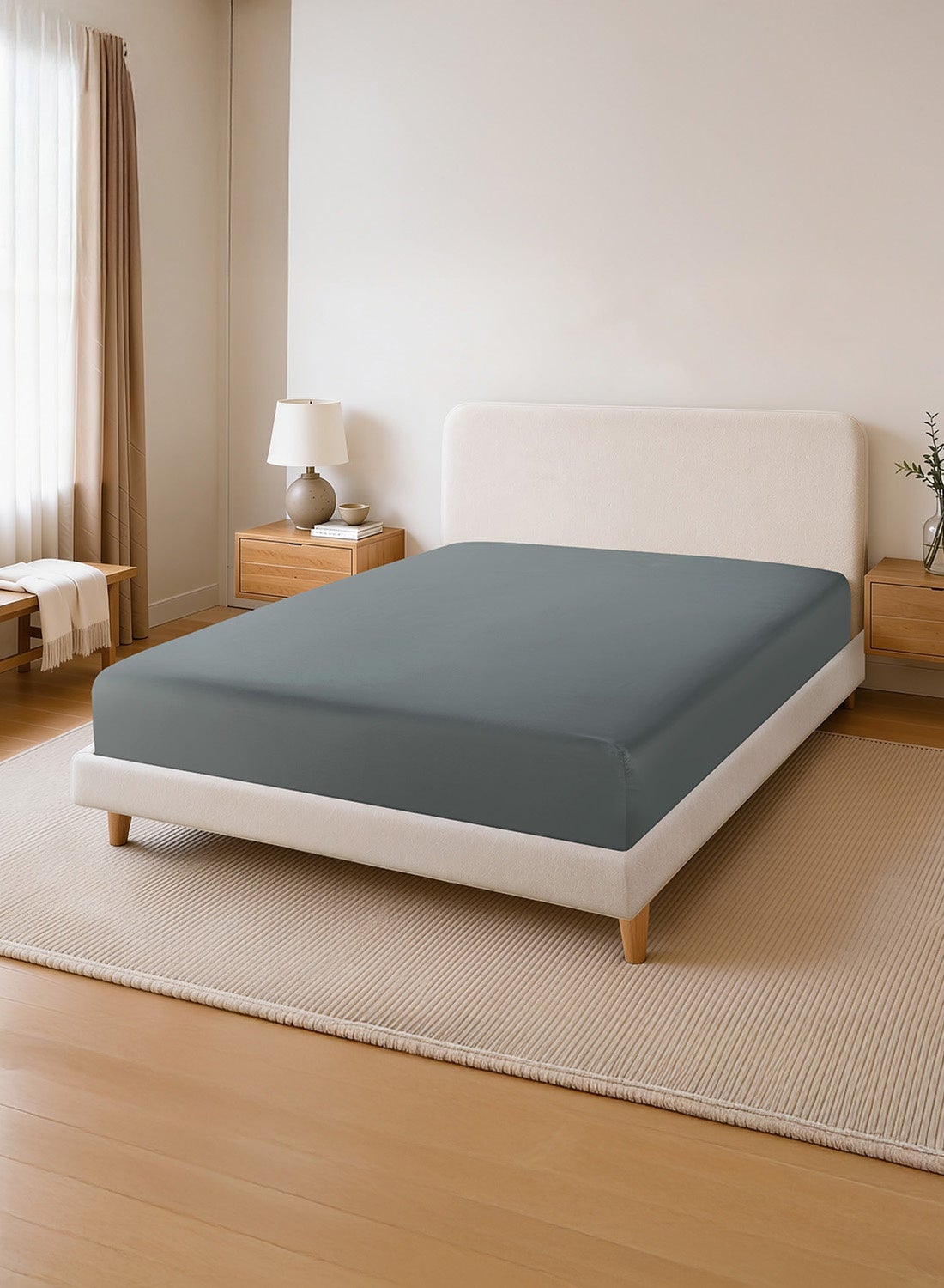 King Size Fitted Sheet | Soft 400TC Sateen Cotton Material | Dark Grey Color | 1 Fitted Sheet 180 X 200 Cm With 40 Cm Deep Pocket| Suitable For King Size Mattress