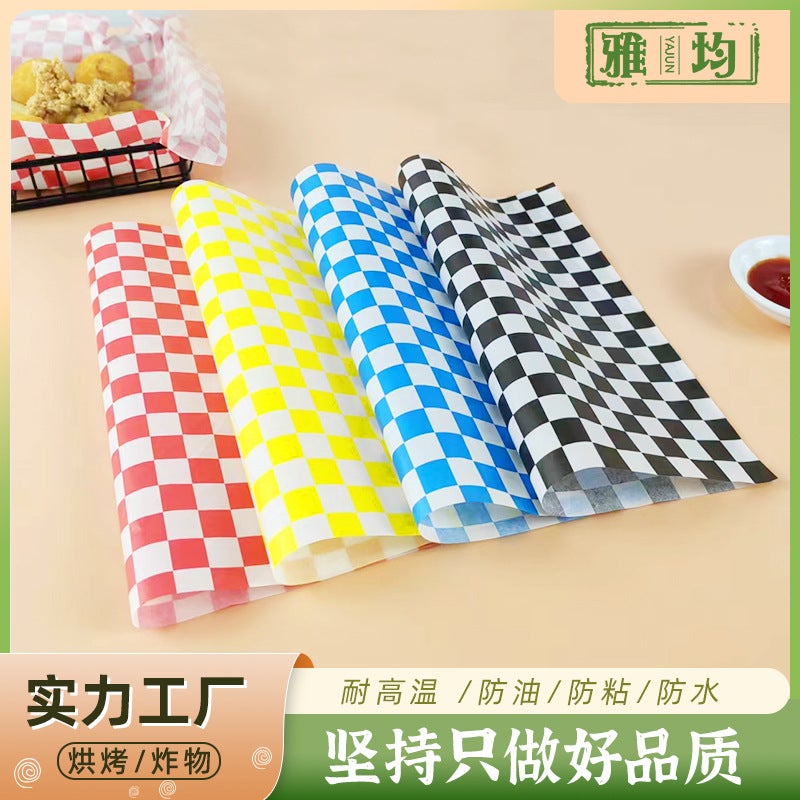 Color Chessboard Plaid Oil-Proof Paper Fried Food Oil-Absorbing Paper Hamburger Sandwich Wrapping Paper Plate Oil-Proof Pad Paper - Image 2
