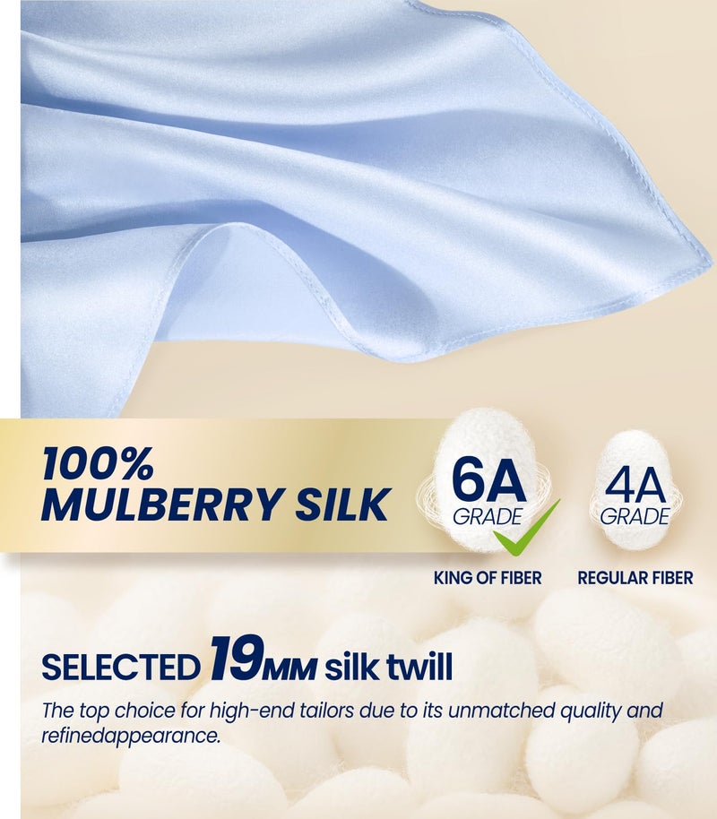 Selected Hanky 100% Pure Silk Pocket Square Solid Color, Light Blue, One Size - Image 2