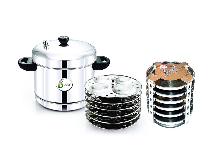 BLeaf Stainless SteelInduction Idli cooker with Regular Idli StandIdli Plates 6 Plates 24 Idlis 6 Plate Thatte Idli Stand 6 Plate 6 Idli - Image 1