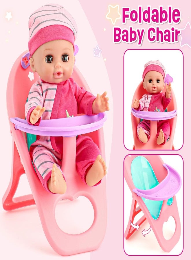 Golray 12in Girl Baby Doll Crib and High Chair Set - Sound&Pee Interactive Baby Doll with 20pcs Accessories Diaper Bag/Cradle/2 Clothes, Feeding Nursery Pretend Play Toddler Girl Toy Gift 3 4 5 6 Year - Image 4