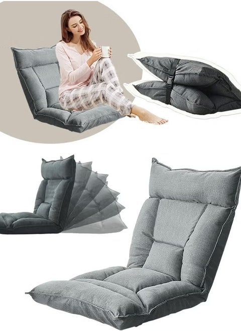 Floor Chair with Back Support Folding Lazy Floor Sofa Cushion Lazy Couch Lounge Tatami Lounger Floor Seat with 6 Position Adjustable Backrest Neck Pillow Fully Assembled for Meditation Reading Gaming