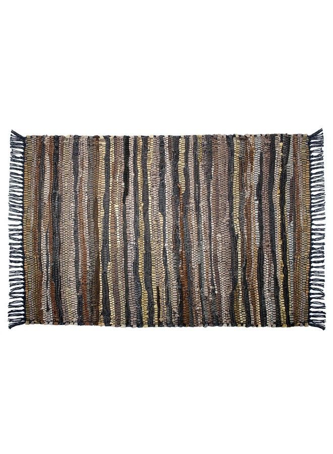 Cotton Craft Leather Chindi Area Rug Boho Farmhouse Rustic Accent Rug Handwoven Reversible Natural Recycled Leather Throw Rug Entryway Living Room Dorm Study Gift 24 X 36 Inch Tan Multicolor - Image 2