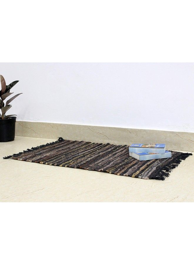 Cotton Craft Leather Chindi Area Rug Boho Farmhouse Rustic Accent Rug Handwoven Reversible Natural Recycled Leather Throw Rug Entryway Living Room Dorm Study Gift 24 X 36 Inch Tan Multicolor - Image 5