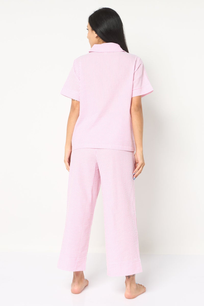 Rae Dunn Women 2 Pieces Stripe Shirt And Bottom Pyjama Set, Multicolor - Image 4