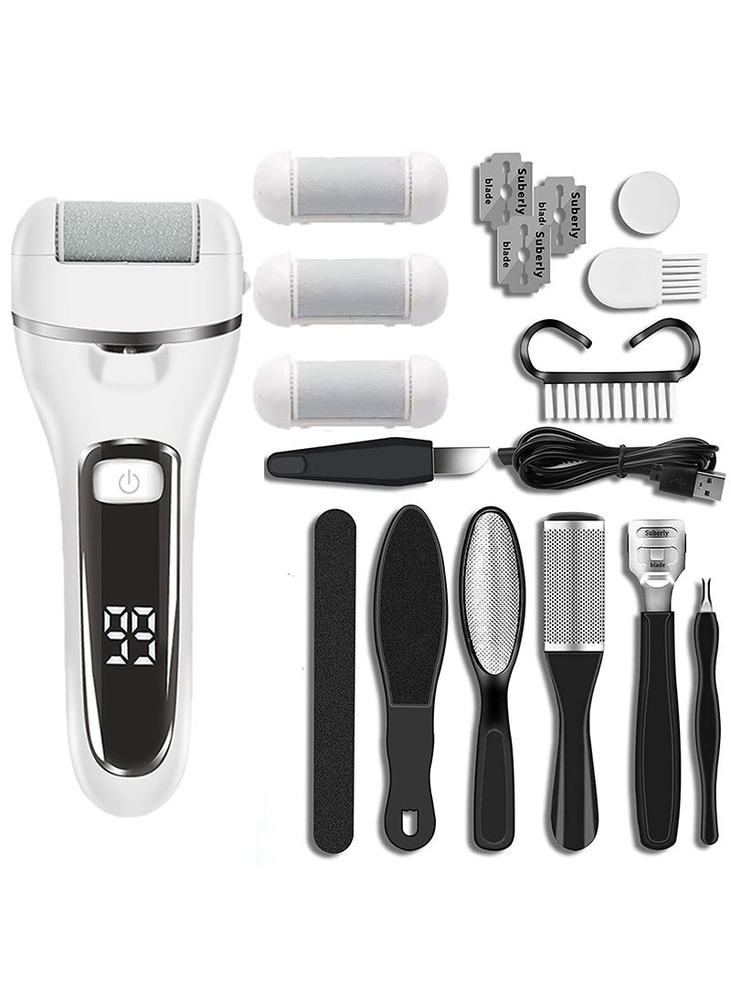 ETG Electric Callus Remover for Feet Rechargeable Pedicure Tools Foot Care Feet File 10 in 1 Callous Remover Kit for Remove Cracked Heels and Dead Skin with 3 Roller Heads 2 Speed Battery Display  - Image 1