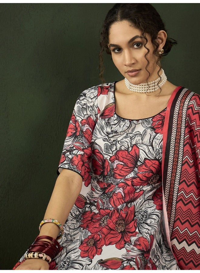 AKS Floral Printed Anarkali Kurta & Palazzos with Dupatta  - Image 2