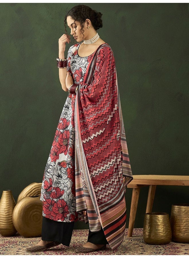 AKS Floral Printed Anarkali Kurta & Palazzos with Dupatta  - Image 4