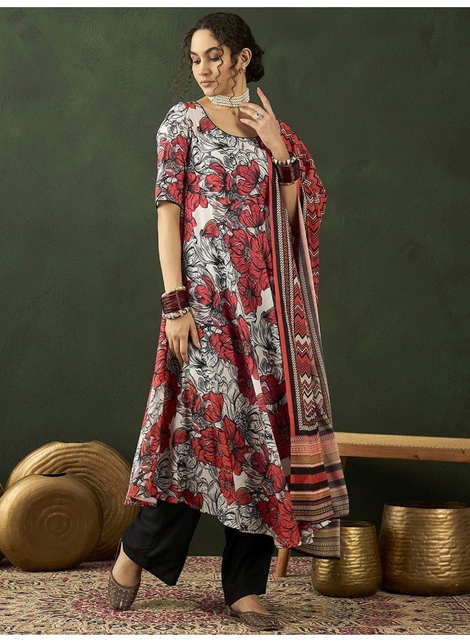AKS Floral Printed Anarkali Kurta & Palazzos with Dupatta  - Image 1
