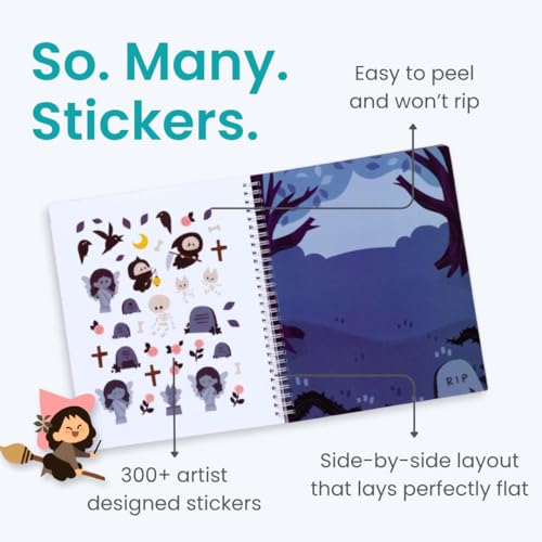 CUPKIN Spooky Village Halloween Stickers for Kids by Cupkin, Toddler Sticker Book, Toys Activity Book, Toddler Travel Essentials, 300+ Halloween Stickers + 8 Sticker Scenes and Coloring Pages - Image 2