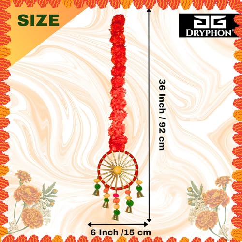 DRYPHON Artificial Marigold Flowers with Pom Pom Ring Bell Hanging Garlands for Home, Diwali & Wedding Decoration (Pack of 10) - Image 2