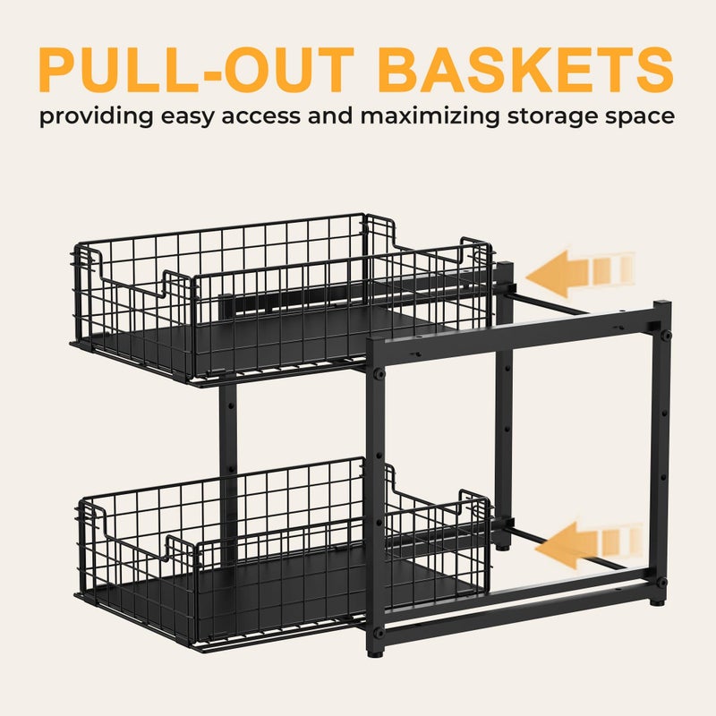 SILUB Under Sink Organizer, 2-Tier Pull Out Cabinet Organizer, Adjustable Height Bathroom Organizer and Storage, Spice Rack for Kitchen, Sliding Drawers Shelves 13.8Ã—11Ã—15.8 Inch (1 Pack) - Image 5