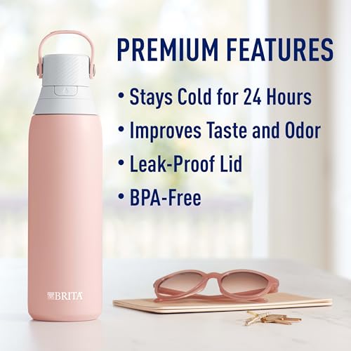 Brita Stainless Steel Premium Filtering Water Bottle  BPA-Free  Reusable  Insulated  Replaces 300 Plastic Water Bottles  Filter Lasts 2 Months or 40 Gallons  Includes 1 Filter  Rose - 20 oz. - Image 3