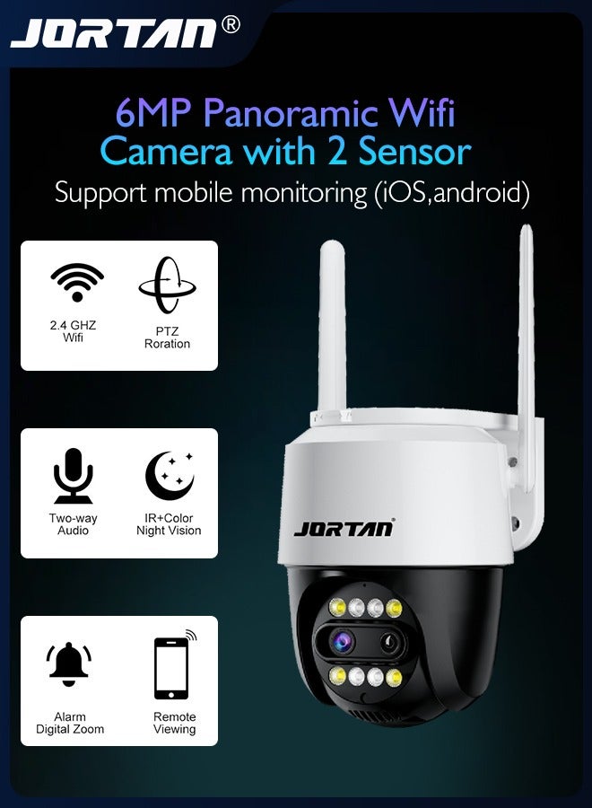 JORTAN 6MP Panoramic Wifi Camera with 2 Sensor Outdoor Wire/Wireless ...