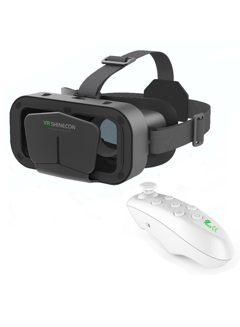 VR SHINECON 3D Virtual Reality Headset with Remote Control for Movies and Games,VR Headset Goggles Compatible with Android Phone,Adjustable Pupil & Object Distan - Image 1